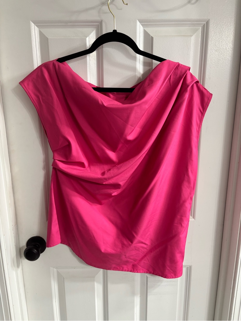 SHEIN Hot Pink Draped Cowl Neck Blouse
